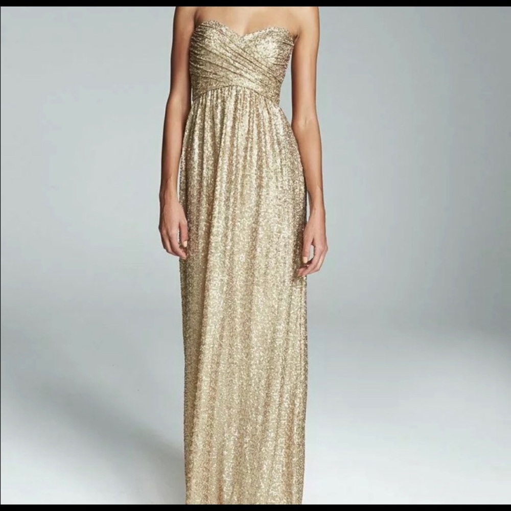 Size 8 gold sequin strapless amsale dress